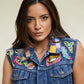 EMBROIDERED DENIM VEST WITH COLORFUL BEADS AND SNAKESKIN LEATHER HAND MADE BY ARTIST FERDINANDO FUSCO SORRENTO