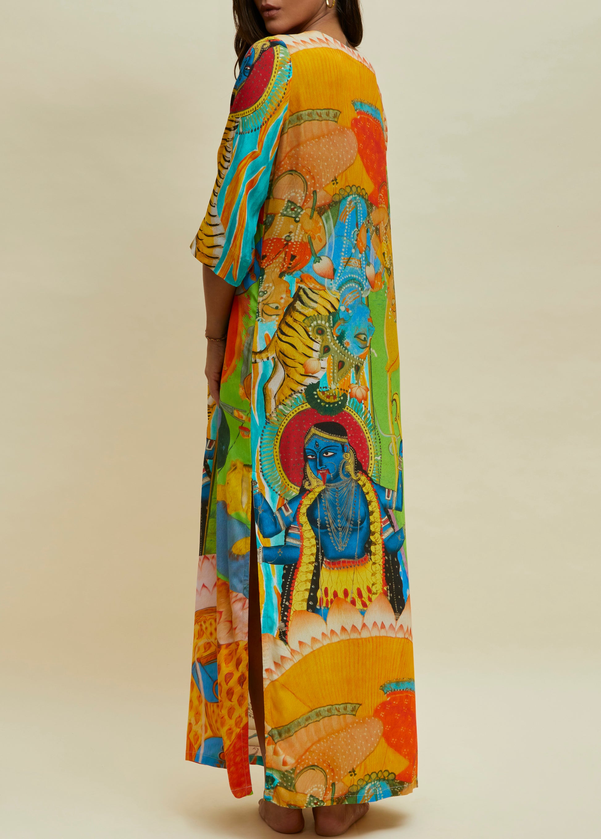 handmade caftan in colorful print by artist and designer ferdinando fusco